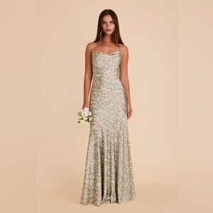 Olivia Matte Satin Dress - Moss Green Dreamy Floral